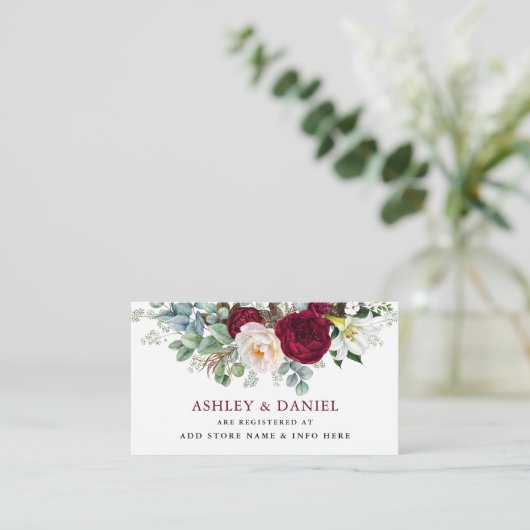 Burgundyフローラ結婚のレジストリ挿入カード エンクロージャーカード (スタンド正面)