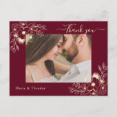 Burgundyフローラ結婚の感謝の写真カード ポストカード (正面)