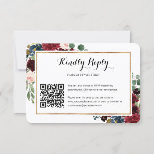 Burgundyフローラ結婚のQRコード写真RSVPカード 出欠カード