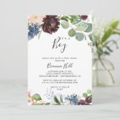 Burgundyフローラ緑It's A Boy Baby Shower 招待状 (スタンド正面)