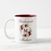 Burgundyフローラ金ゴールドサークルMonogram Bridesmaid ツートーンマグカップ (左)