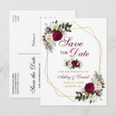 Burgundyフローラ金ゴールドフレーム日付の保存 案内ポストカード (正面/裏面)