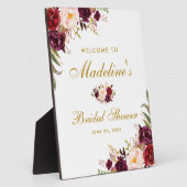Burgundyフローラ金ゴールドブライダルシャワーWelcome フォトプラーク (側面)