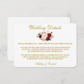 Burgundyフローラ金ゴールド結婚の詳細挿入カード エンクロージャーカード (正面/裏面)