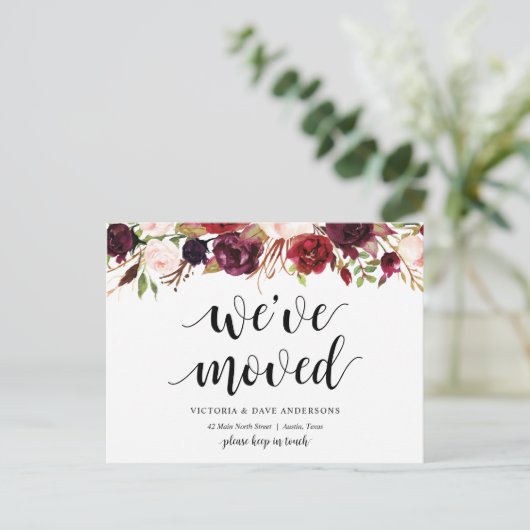 Burgundyフローラ、お知らせを移動しました ポストカード (スタンド正面)