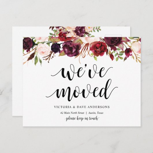 Burgundyフローラ、お知らせを移動しました ポストカード (正面/裏面)