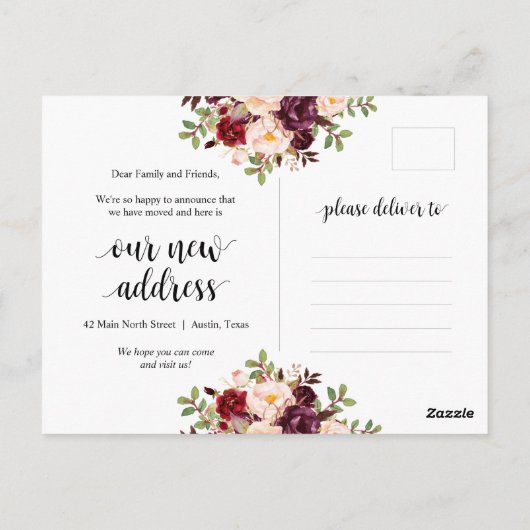 Burgundyフローラ、お知らせを移動しました ポストカード (裏面)