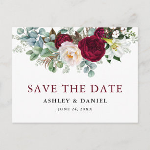 BurgundyフローラGreenery Save The Date ポストカード