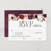 BurgundyフローラRSVP、応答、返信カード エンクロージャーカード (正面/裏面)