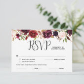 BurgundyフローラRSVP、応答、返信カード エンクロージャーカード (スタンド正面)
