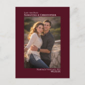 Burgundyミニマリスト写真結婚式の日付を保存 案内ポストカード (正面)