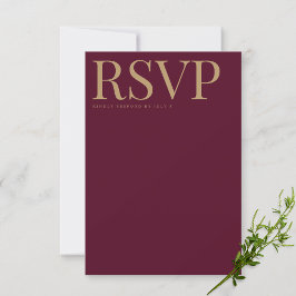 Burgundyモダンと金ゴールドのRSVPの結婚カード 出欠カード