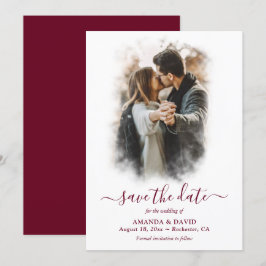 Burgundyモダンの結婚写真Save The Date セーブザデート