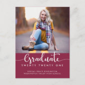 Burgundyモダンエレガント卒業スクリプトの写真 案内ポストカード (正面)