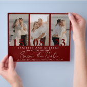 Burgundyモダンフォトコラージュ日付カードを保存 チラシ (手)