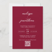 BurgundyモダンフォトモノグラムQRコード結婚s 招待状 (正面)