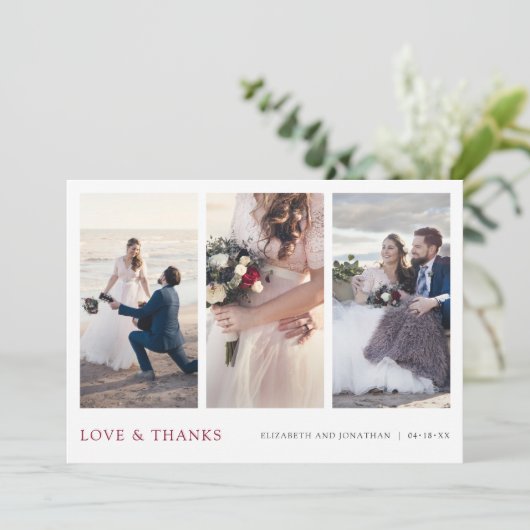 Burgundyモダン写真数々のありがとうありがとうご結婚ざいます サンキューカード (スタンド正面)