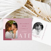 Burgundyモダン Arch写真の結婚式の日付を保存 ポストカード