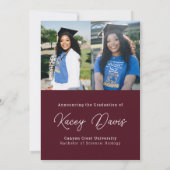 Burgundyモダン Class Year Of And Photo Graduation 案内状 (裏面)