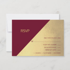 Burgundyモダン & Gold Foil RSVPメニュー結婚s 出欠カード