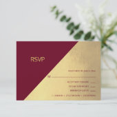 Burgundyモダン & Gold Foil RSVPメニュー結婚s 出欠カード (スタンド正面)