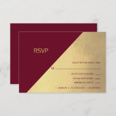 Burgundyモダン & Gold Foil RSVPメニュー結婚s 出欠カード (正面/裏面)