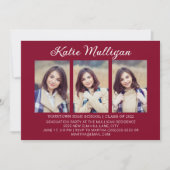 Burgundyモダン Graduation Party写真 招待状 (正面)