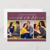 Burgundy写真エレガントコラージュ日付を保存 案内ポストカード (正面/裏面)