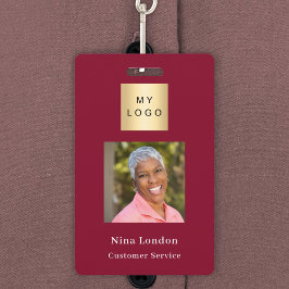 Burgundy写真名QRコードビジネスロゴ バッジ