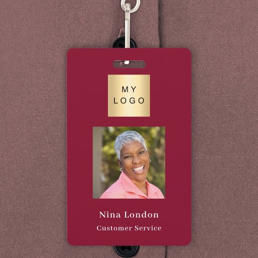 Burgundy写真名QRコードビジネスロゴ バッジ