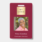 Burgundy写真名QRコードビジネスロゴ バッジ (Front)