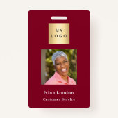 Burgundy写真名QRコードビジネスロゴ バッジ (正面)