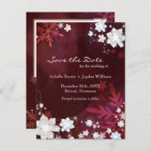 Burgundy冬の結婚式の日付を保存 案内ポストカード (正面/裏面)