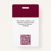 Burgundy従業員名会社ロゴQrコード バッジ (裏面)