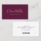 Burgundy手書きスクリプトソーシャルメディアのアイコン 名刺 (正面/裏面)