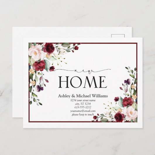 Burgundy新しいホームスクリプトの移動告知 案内ポストカード (正面/裏面)