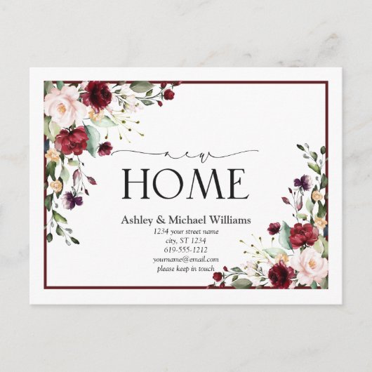 Burgundy新しいホームスクリプトの移動告知 案内ポストカード (正面)