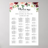 Burgundy書道アルファベットの座席表 ポスター (正面)