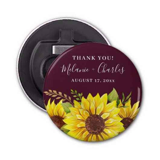 Burgundy素朴サンフラワーカップルの名前 栓抜き (正面)