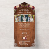 Burgundy素朴フローラウッドレース3写真 オールインワン招待状 (内側)