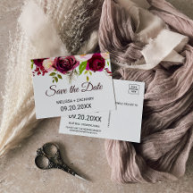 Burgundy素朴フローラ日付カードを保存