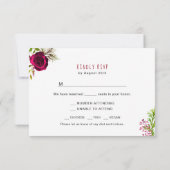 Burgundy素朴フローラ〔雄ジカの〕枝角RSVPエンタープライズ選択 出欠カード (裏面)