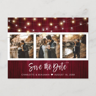 Burgundy素朴秋の結婚式写真Save The Date 案内ポストカード