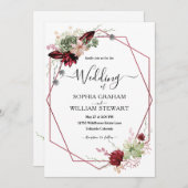 Burgundy素朴 Water Color書道の結婚作品 招待状 (正面/裏面)