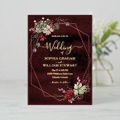 Burgundy素朴 Water Color書道の結婚作品 箔招待状 (立ち正面)