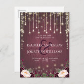 Burgundy素朴 Wood String Lights日付を保存 案内ポストカード (正面/裏面)