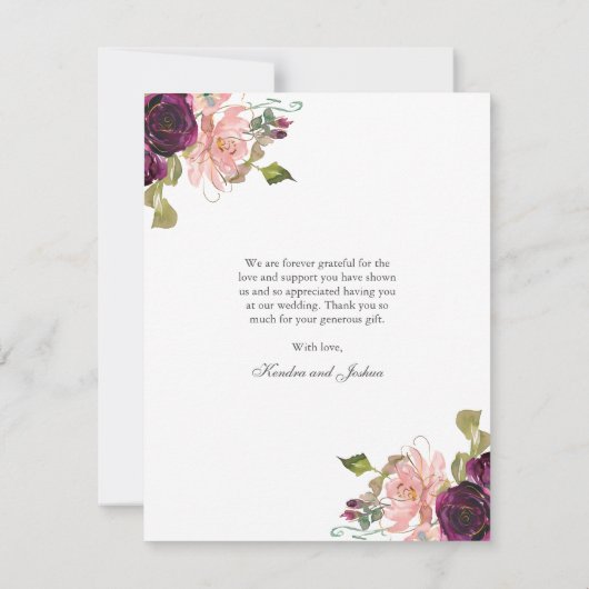 Burgundy結婚と赤面楕円フレームの写真 サンキューカード (裏面)