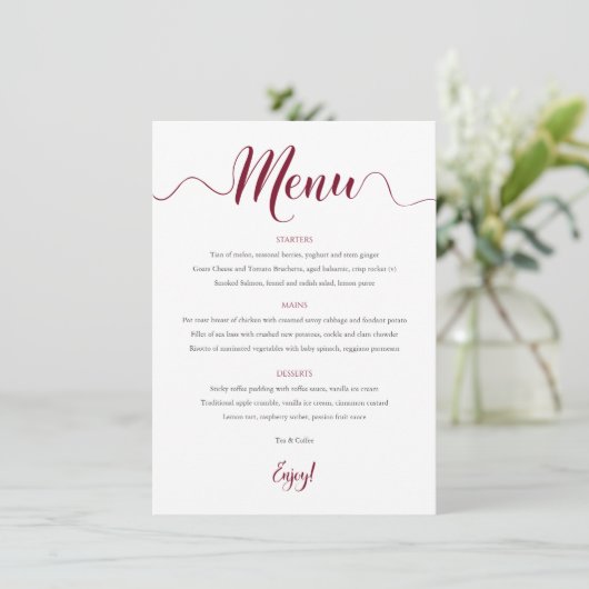Burgundy結婚のメニューカード5 x 7 メニュー (スタンド正面)