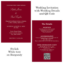 Burgundy結婚のQRコードRSVP招待状 招待状