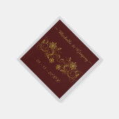 Burgundy背景の黄色の金ゴールドスクリプトNapkins スタンダードカクテルナプキン (角)